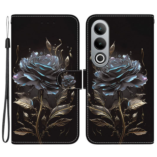 For OnePlus Nord CE4 5G Case PU Leather Pattern Printing Full Protection Cover - Black Rose