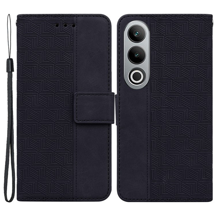 For OnePlus Nord CE4 5G Case Stand Shockproof PU Leather Geometry Phone Cover - Black