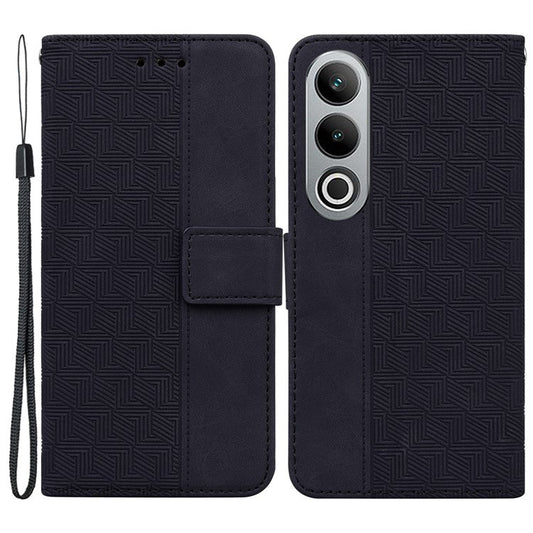 For OnePlus Nord CE4 5G Case Stand Shockproof PU Leather Geometry Phone Cover - Black