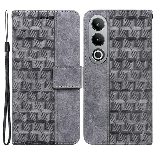 For OnePlus Nord CE4 5G Case Stand Shockproof PU Leather Geometry Phone Cover - Grey