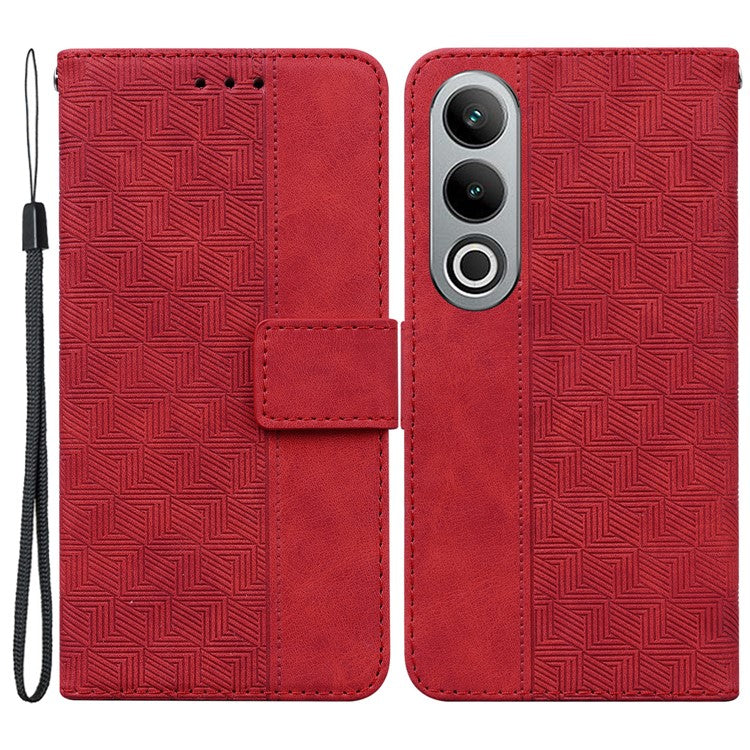 For OnePlus Nord CE4 5G Case Stand Shockproof PU Leather Geometry Phone Cover - Red