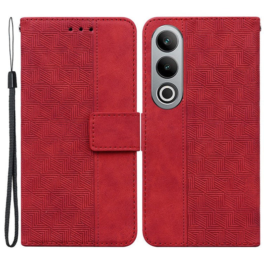 For OnePlus Nord CE4 5G Case Stand Shockproof PU Leather Geometry Phone Cover - Red