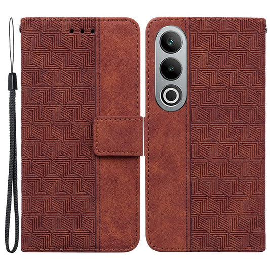 For OnePlus Nord CE4 5G Case Stand Shockproof PU Leather Geometry Phone Cover - Brown