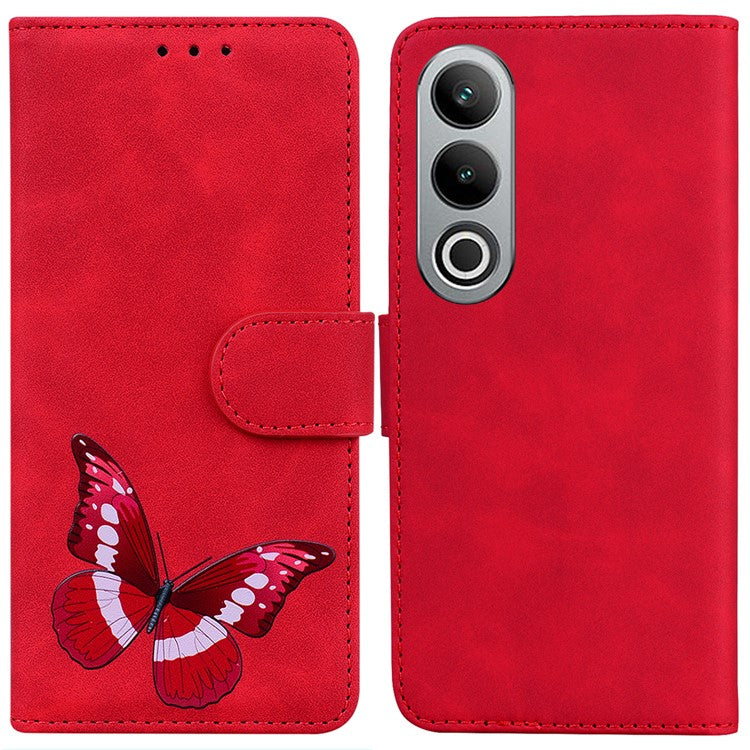 For OnePlus Nord CE4 5G Case Butterfly Pattern Leather Phone Wallet Cover - Red
