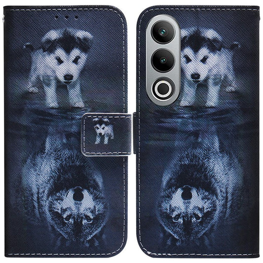 For OnePlus Nord CE4 5G Case PU Leather Pattern Card / Cash Slots Phone Cover - Dog and Wolf