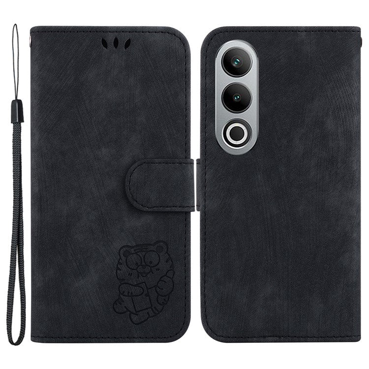 For OnePlus Nord CE4 5G Case Cute Tiger Pattern Phone Leather Cover with Strap - Black