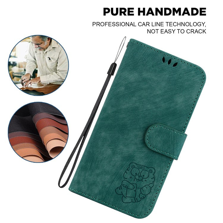 For OnePlus Nord CE4 5G Case Cute Tiger Pattern Phone Leather Cover with Strap - Green