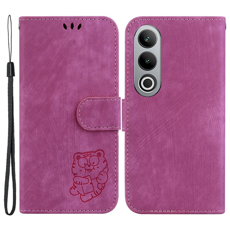 For OnePlus Nord CE4 5G Case Cute Tiger Pattern Phone Leather Cover with Strap - Rose