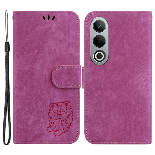 For OnePlus Nord CE4 5G Case Cute Tiger Pattern Phone Leather Cover with Strap - Rose