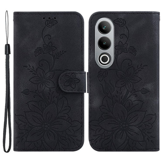 For OnePlus Nord CE4 5G Case Wallet Flower PU Leather Folio Phone Cover - Black