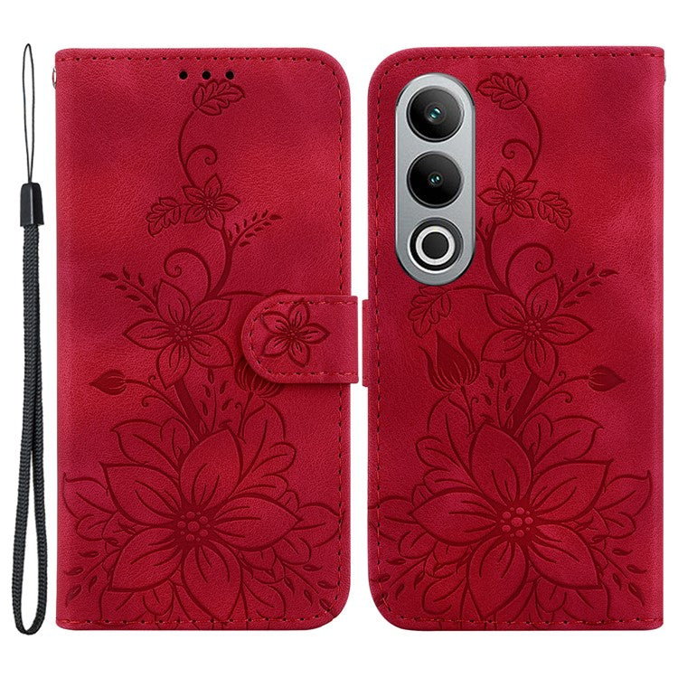 For OnePlus Nord CE4 5G Case Wallet Flower PU Leather Folio Phone Cover - Red