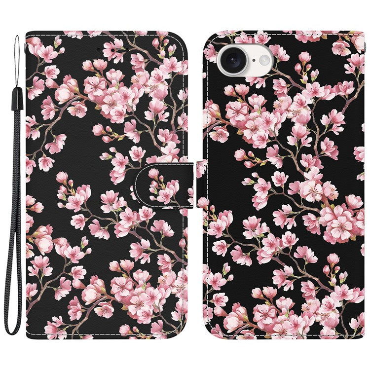 For iPhone 16e Case Pattern Print Scratch-Proof Leather Phone Cover with Wallet - Plum Blossom