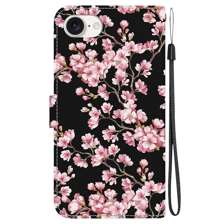 For iPhone 16e Case Pattern Print Scratch-Proof Leather Phone Cover with Wallet - Plum Blossom