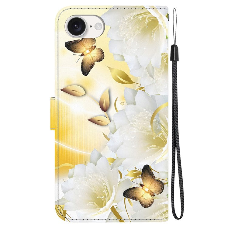 For iPhone 16e Case Pattern Print Scratch-Proof Leather Phone Cover with Wallet - Gold Butterfly Flower