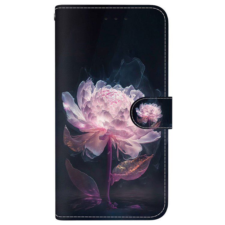 For iPhone 16e Case Pattern Print Scratch-Proof Leather Phone Cover with Wallet - Purple Peony