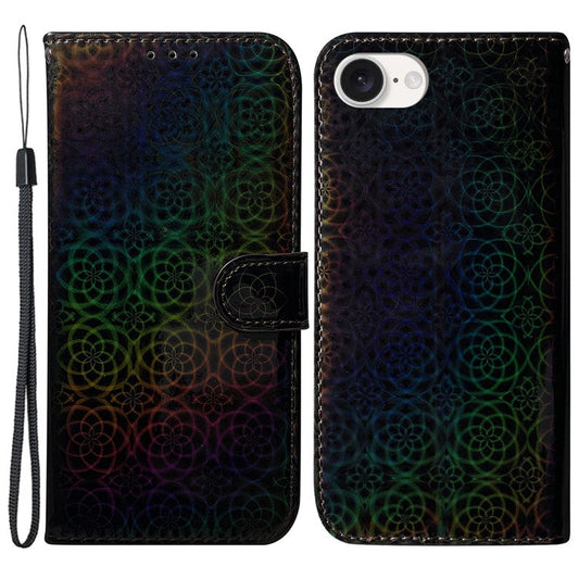 For iPhone 16e Case Dazzling Flower PU Leather Stand Shockproof Phone Cover - Black