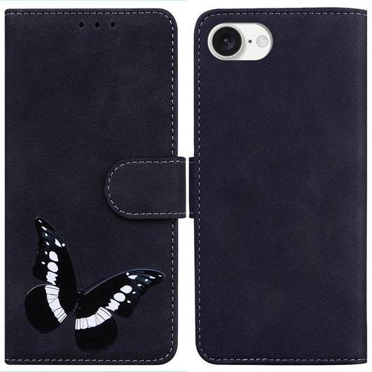 For iPhone 16e Case Butterfly Pattern Wallet Stand Leather Phone Cover - Black