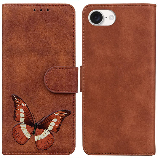 For iPhone 16e Case Butterfly Pattern Wallet Stand Leather Phone Cover - Brown