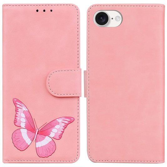 For iPhone 16e Case Butterfly Pattern Wallet Stand Leather Phone Cover - Pink