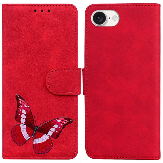 For iPhone 16e Case Butterfly Pattern Wallet Stand Leather Phone Cover - Red