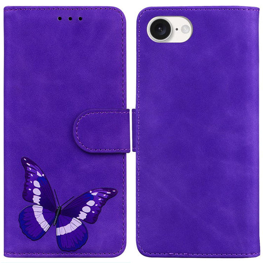 For iPhone 16e Case Butterfly Pattern Wallet Stand Leather Phone Cover - Purple