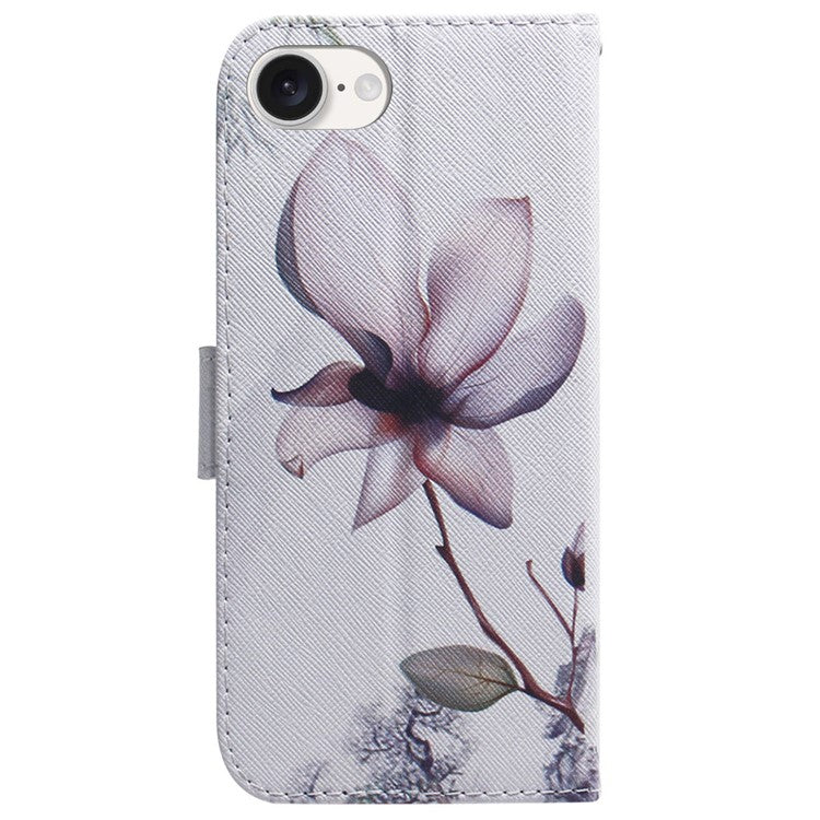 For iPhone 16e Wallet Phone Case Pattern Print Anti-Drop PU Leather Flip Cover - Pink Flower
