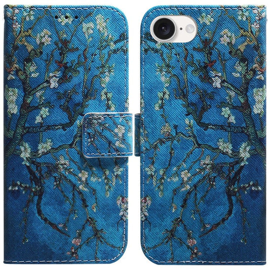 For iPhone 16e Wallet Phone Case Pattern Print Anti-Drop PU Leather Flip Cover - Apricot Flowers