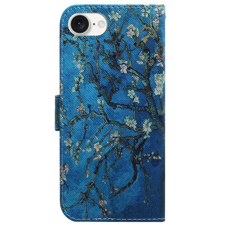 For iPhone 16e Wallet Phone Case Pattern Print Anti-Drop PU Leather Flip Cover - Apricot Flowers