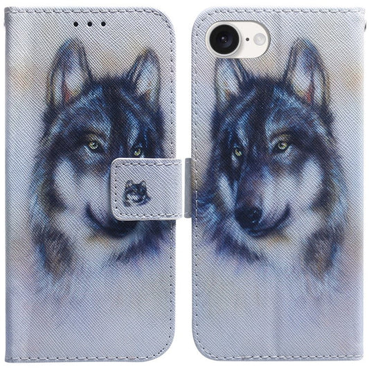 For iPhone 16e Wallet Phone Case Pattern Print Anti-Drop PU Leather Flip Cover - Wolf