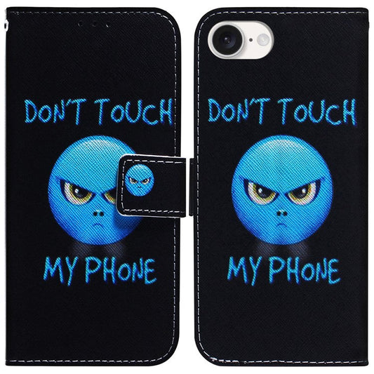 For iPhone 16e Wallet Phone Case Pattern Print Anti-Drop PU Leather Flip Cover - Don't Touch My Phone