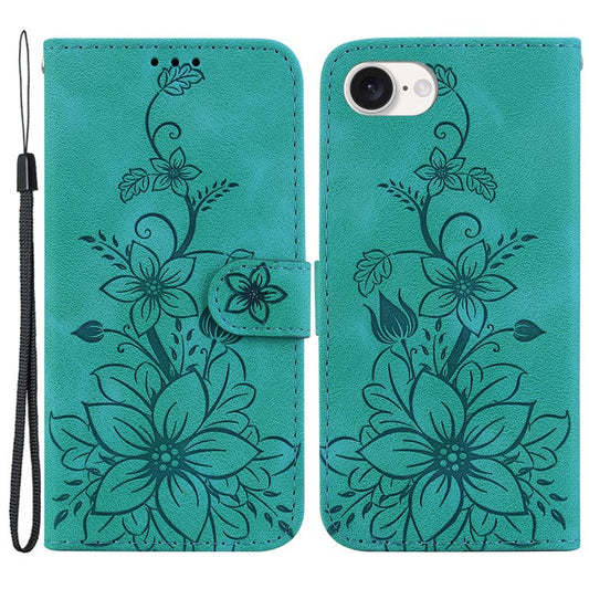 For iPhone 16e Cell Phone Cases Floral Imprinted PU Leather Flip Protective Cover - Green