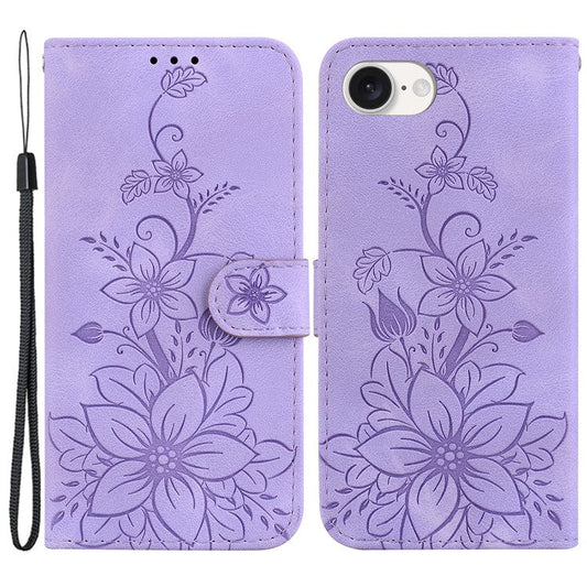 For iPhone 16e Cell Phone Cases Floral Imprinted PU Leather Flip Protective Cover - Purple