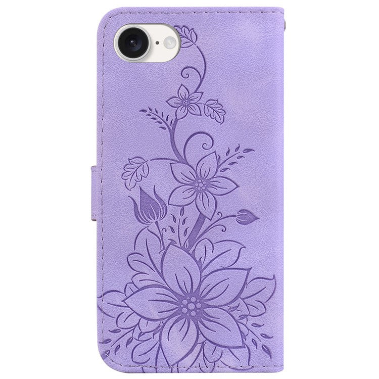 For iPhone 16e Cell Phone Cases Floral Imprinted PU Leather Flip Protective Cover - Purple