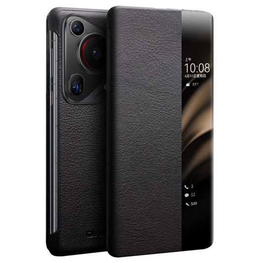 QIALINO For Huawei Pura 70 Ultra Case View Window Flip Genuine Cow Leather Slim Phone Cover