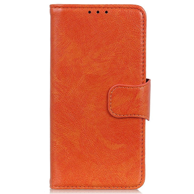 For iPhone 16 Case Nappa Texture Wallet Stand Split Leather Phone Cover - Orange