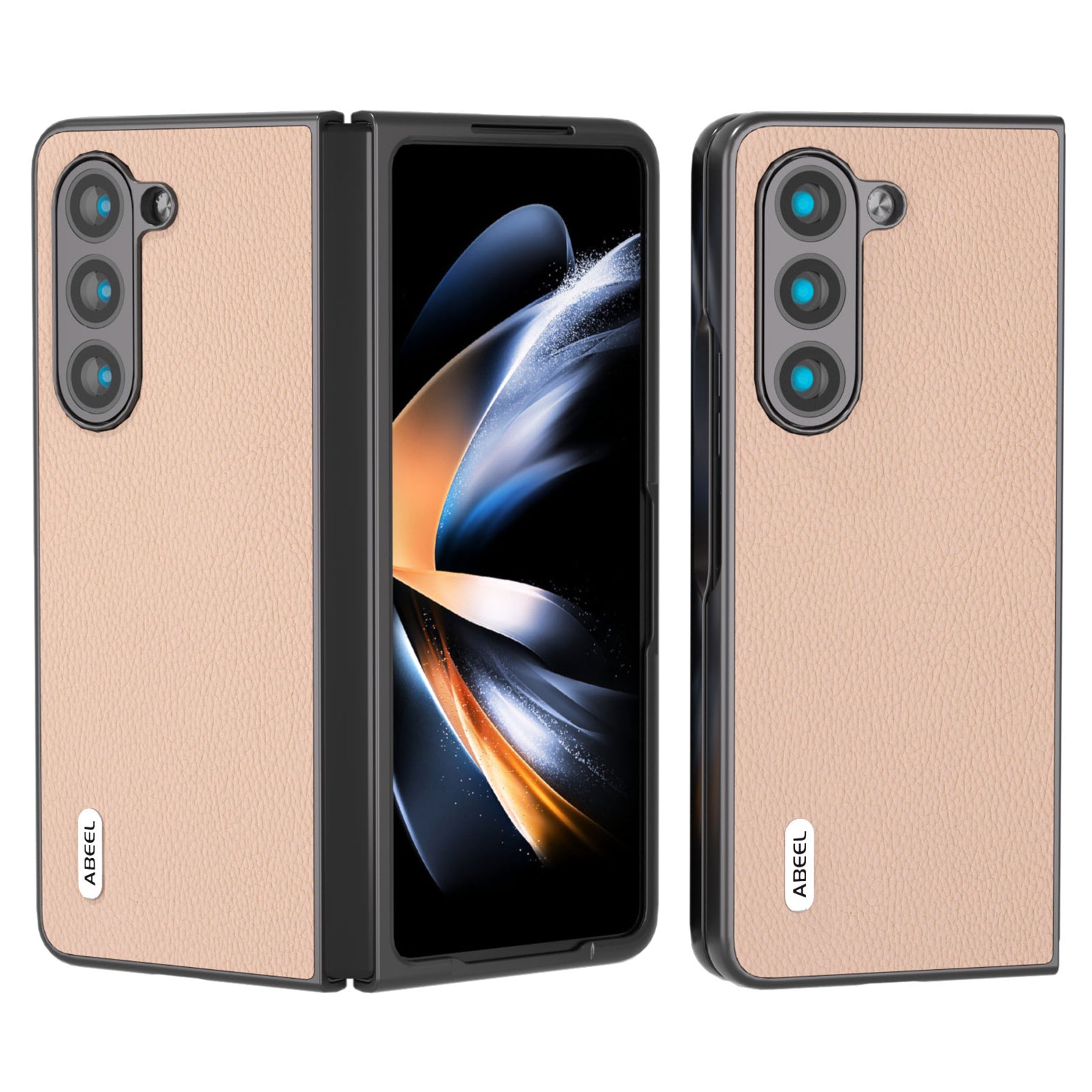 ABEEL For Samsung Galaxy Z Fold6 5G Case Litchi Texture Cowhide Leather+PC Phone Cover - Pink