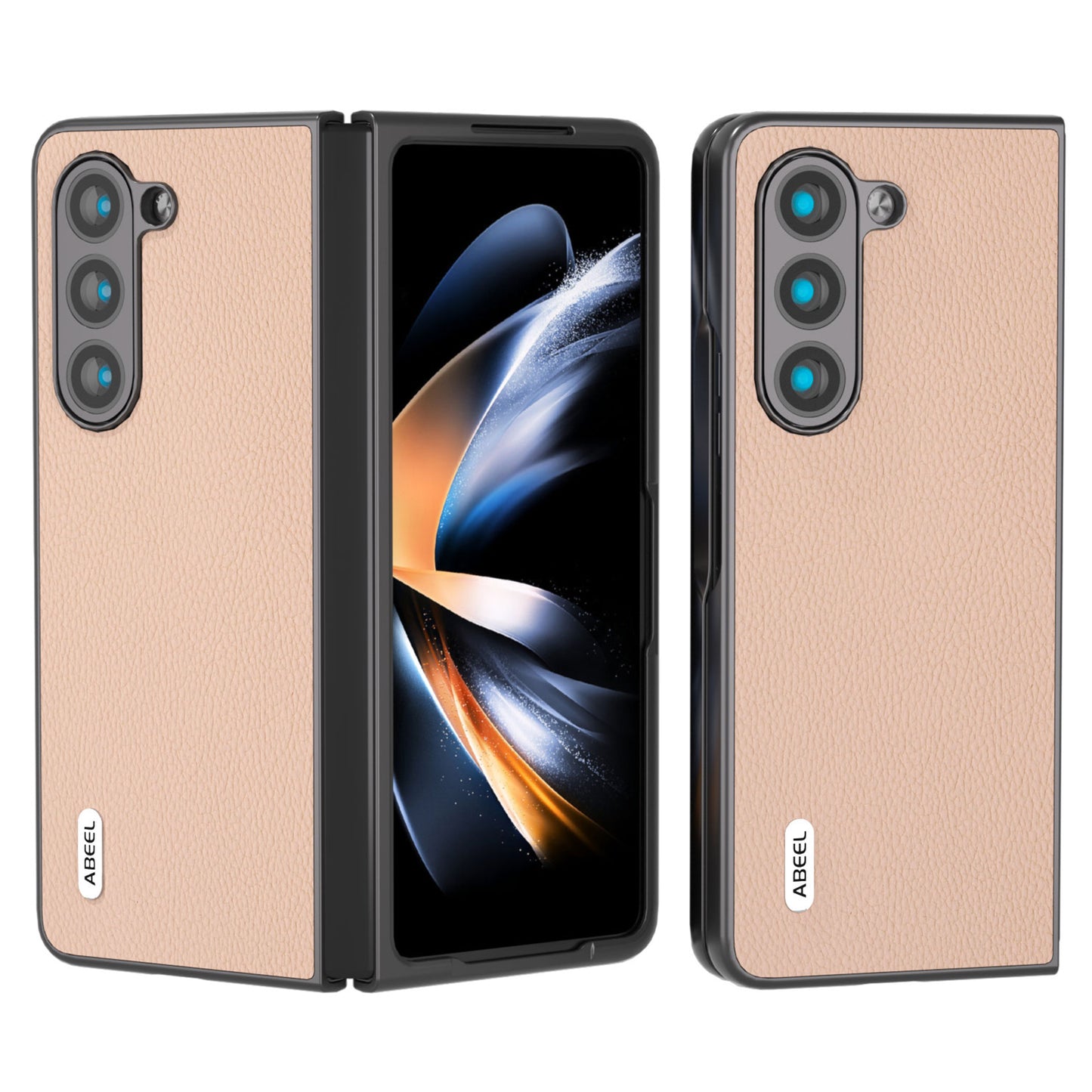 ABEEL For Samsung Galaxy Z Fold6 5G Case Litchi Texture Cowhide Leather+PC Phone Cover - Pink