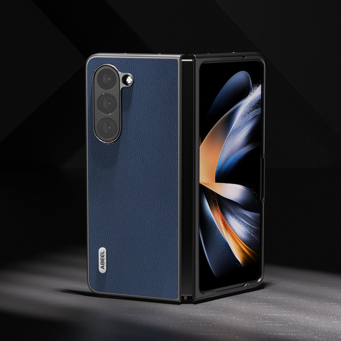 ABEEL For Samsung Galaxy Z Fold6 5G Case Litchi Texture Cowhide Leather+PC Phone Cover - Blue