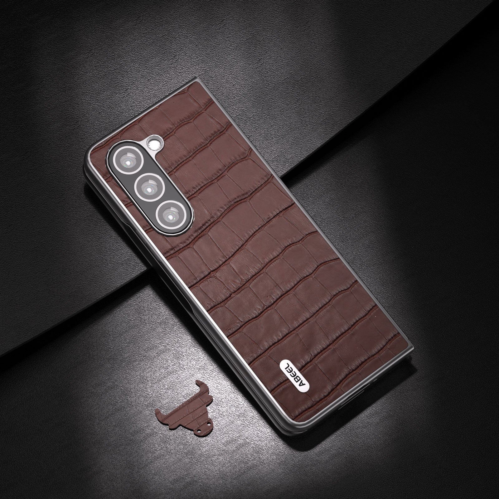 ABEEL For Samsung Galaxy Z Fold6 5G Case Crocodile Texture Genuine Cow Leather+PC Phone Cover - Brown