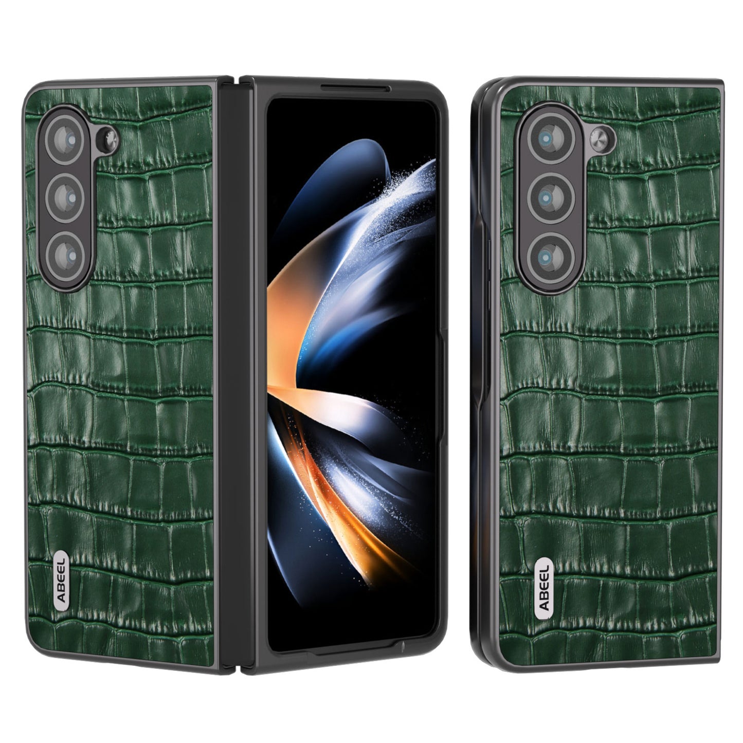 ABEEL For Samsung Galaxy Z Fold6 5G Case Crocodile Texture Genuine Cow Leather+PC Phone Cover - Green