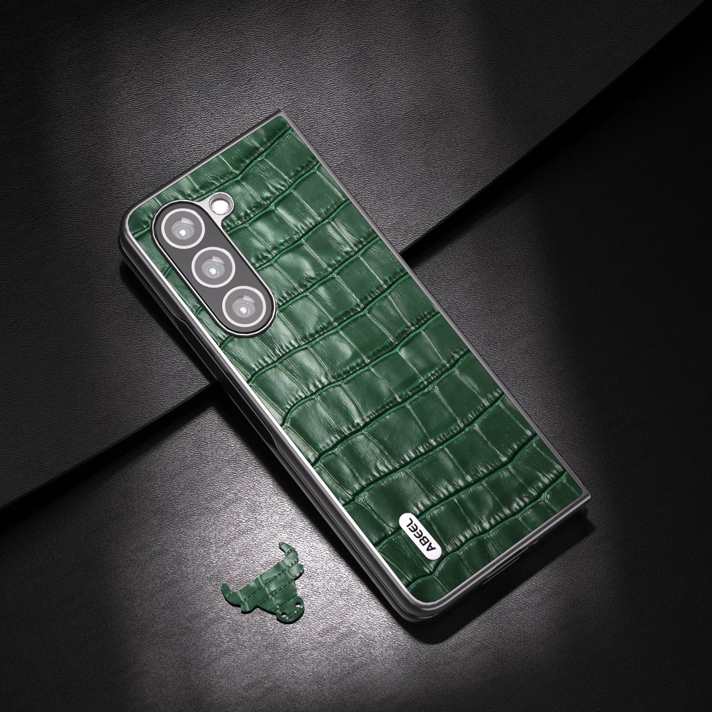 ABEEL For Samsung Galaxy Z Fold6 5G Case Crocodile Texture Genuine Cow Leather+PC Phone Cover - Green