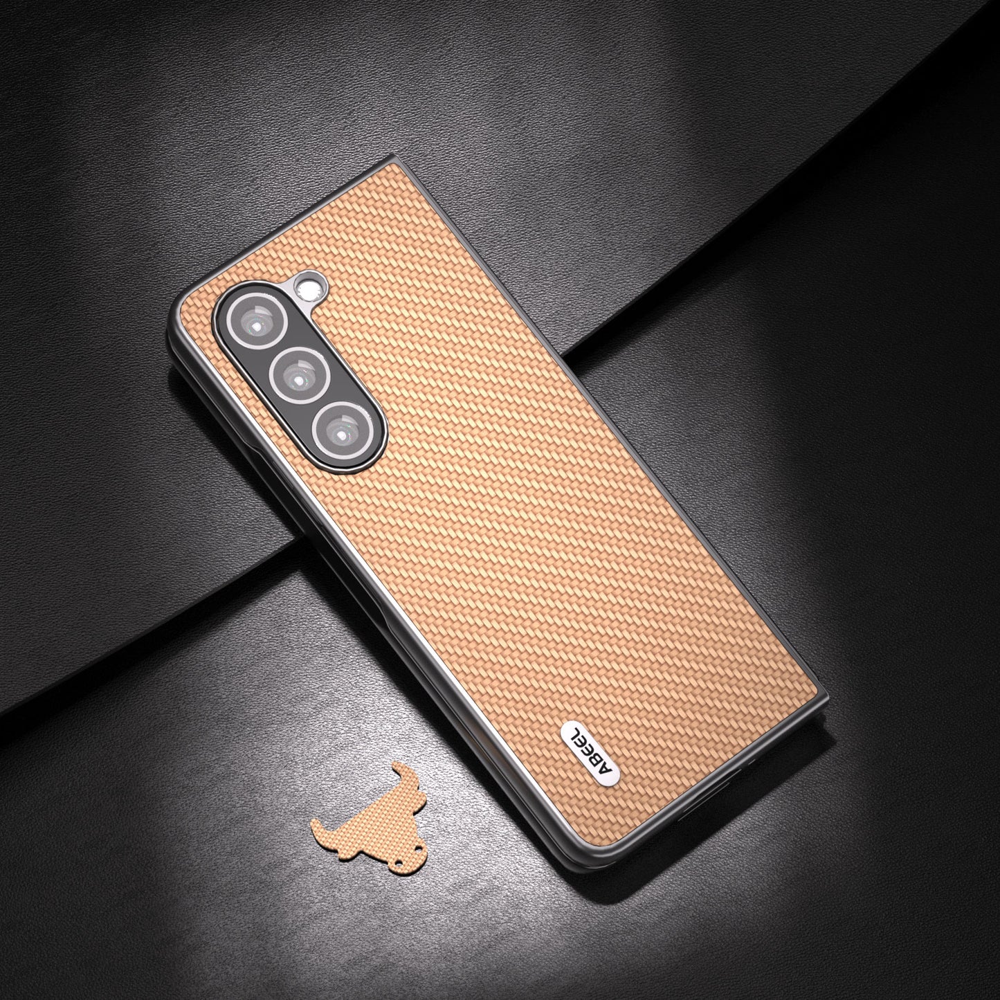 ABEEL For Samsung Galaxy Z Fold6 5G Phone Case Carbon Fiber Texture Protective Shell - Light Yellow