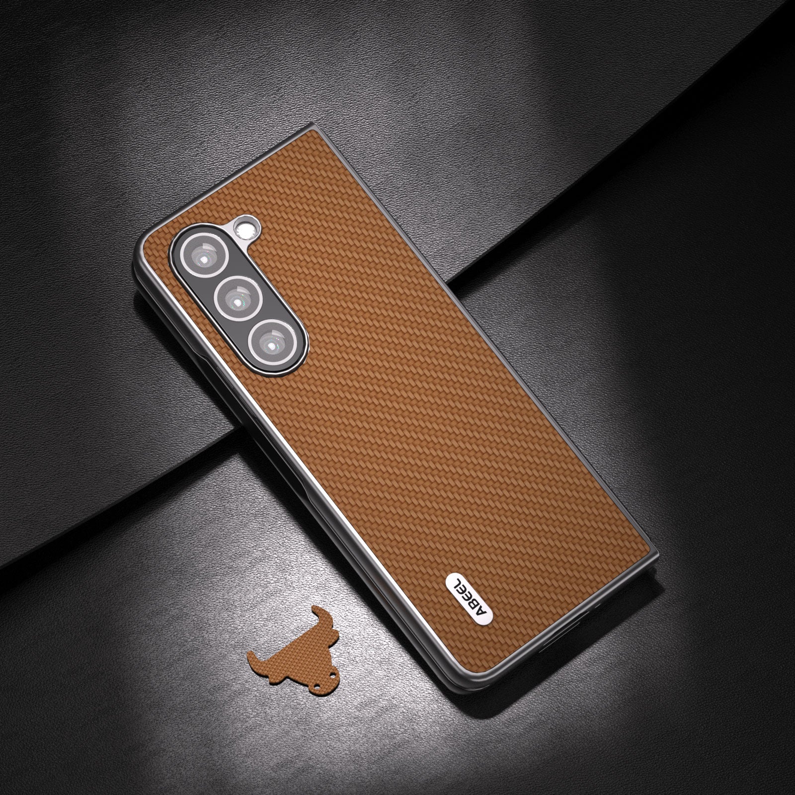 ABEEL For Samsung Galaxy Z Fold6 5G Phone Case Carbon Fiber Texture Protective Shell - Light Brown