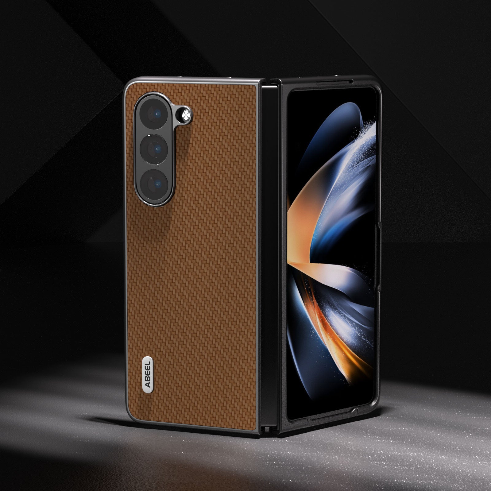 ABEEL For Samsung Galaxy Z Fold6 5G Phone Case Carbon Fiber Texture Protective Shell - Light Brown