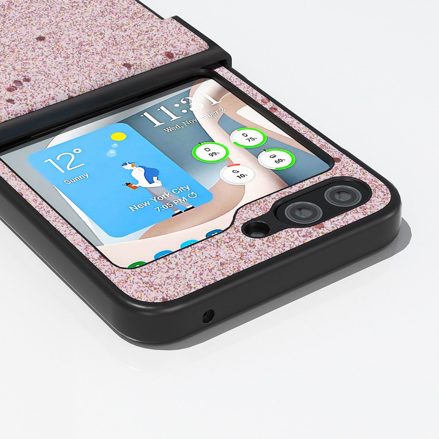 ABEEL For Samsung Galaxy Z Flip6 5G Case PU Leather+PC Glitter Phone Cover with Hinge Design - Pink