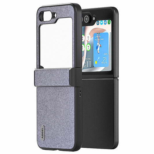 ABEEL For Samsung Galaxy Z Flip7 FE 5G / Z Flip6 5G Case PU Leather+PC Glitter Phone Cover with Hinge Design - Black
