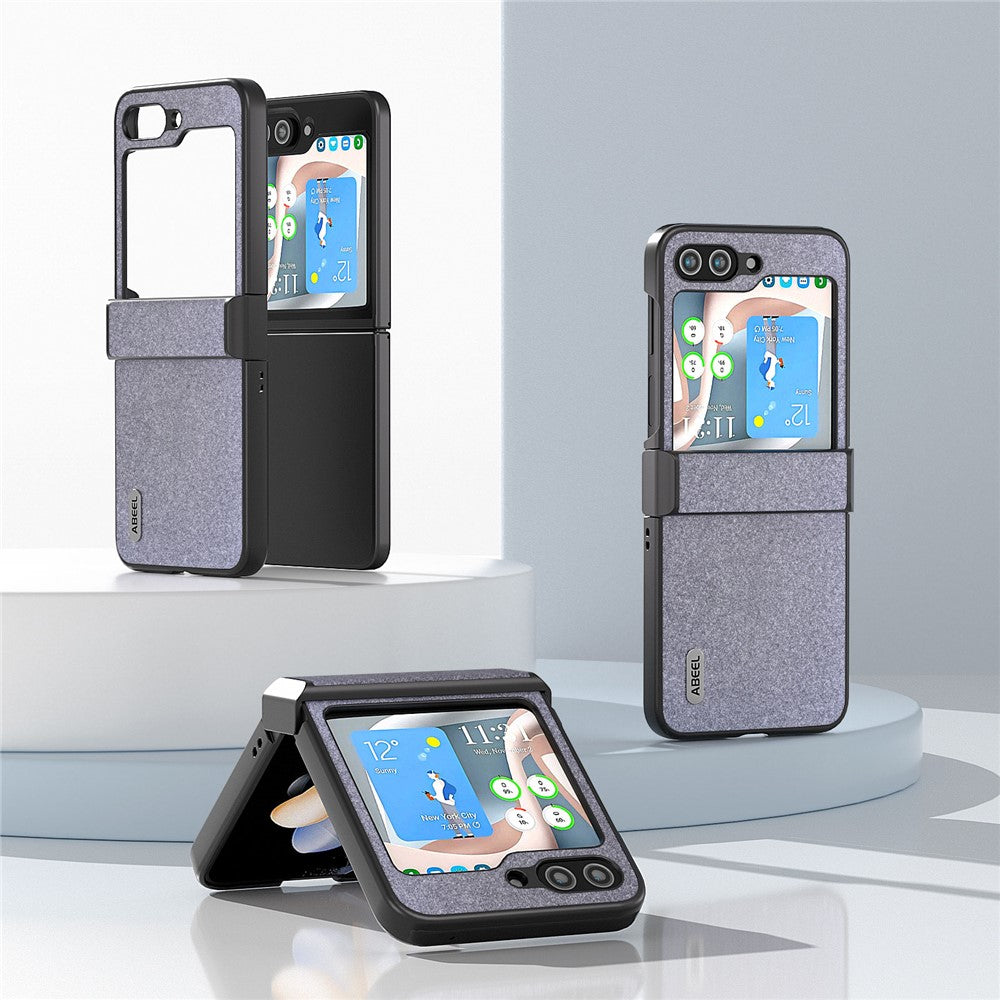 ABEEL For Samsung Galaxy Z Flip7 FE 5G / Z Flip6 5G Case PU Leather+PC Glitter Phone Cover with Hinge Design - Black