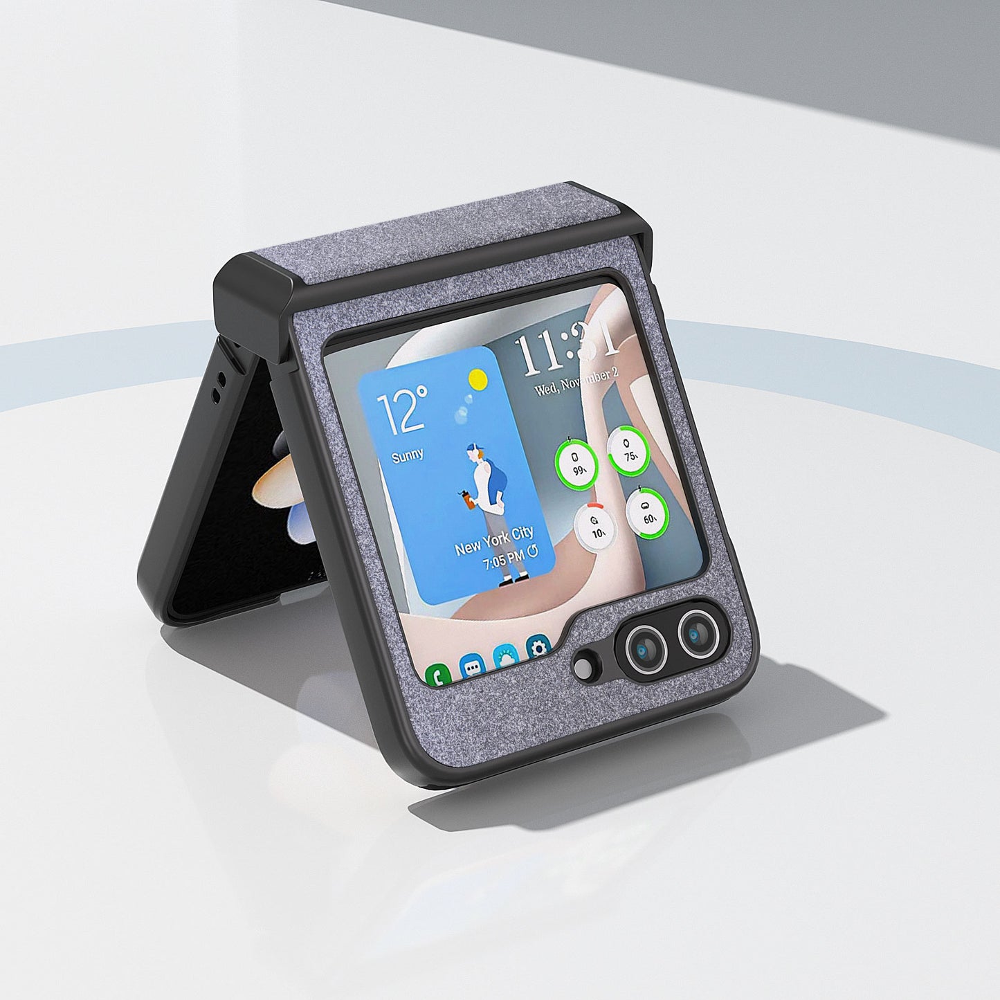 ABEEL For Samsung Galaxy Z Flip6 5G Case PU Leather+PC Glitter Phone Cover with Hinge Design - Black