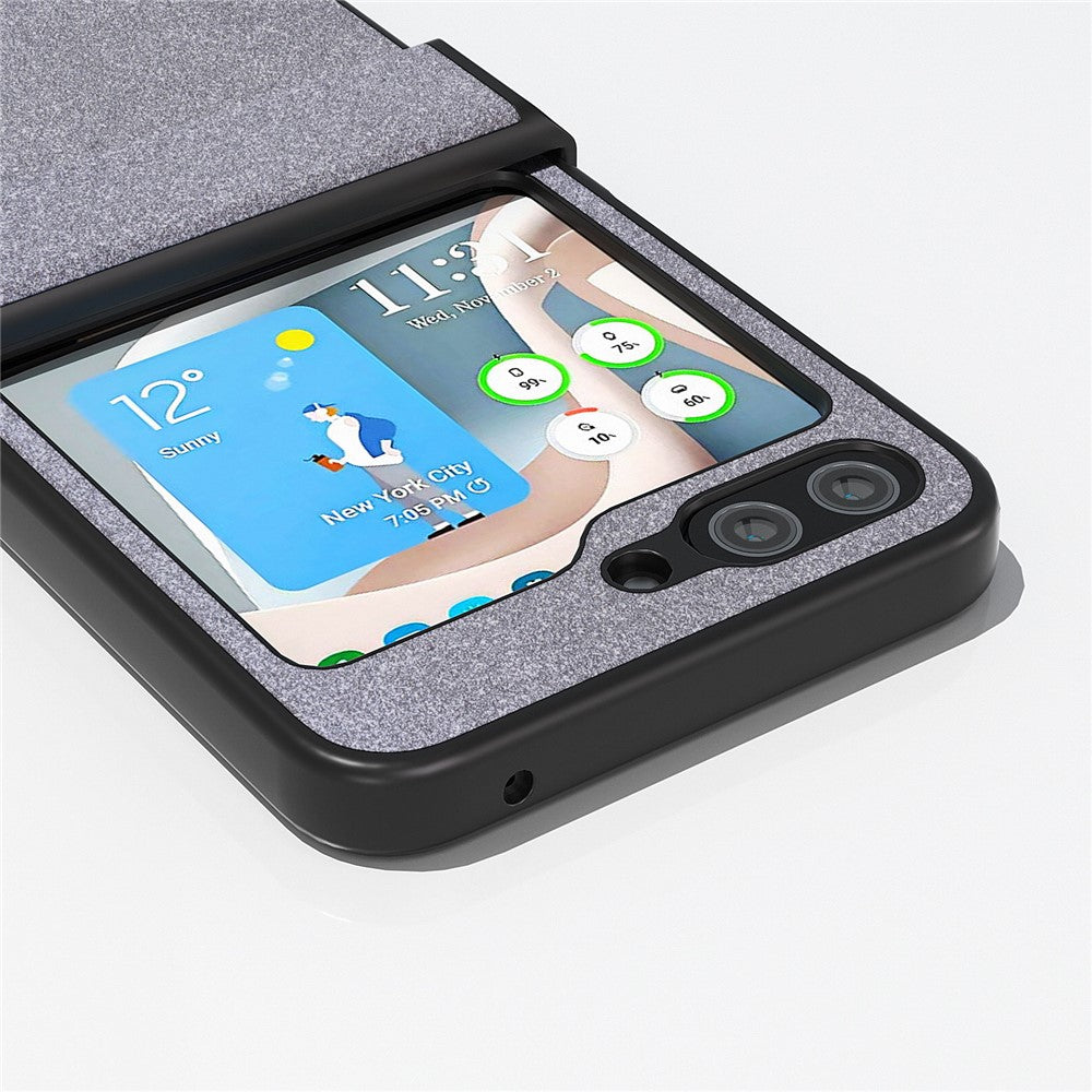 ABEEL For Samsung Galaxy Z Flip7 FE 5G / Z Flip6 5G Case PU Leather+PC Glitter Phone Cover with Hinge Design - Black
