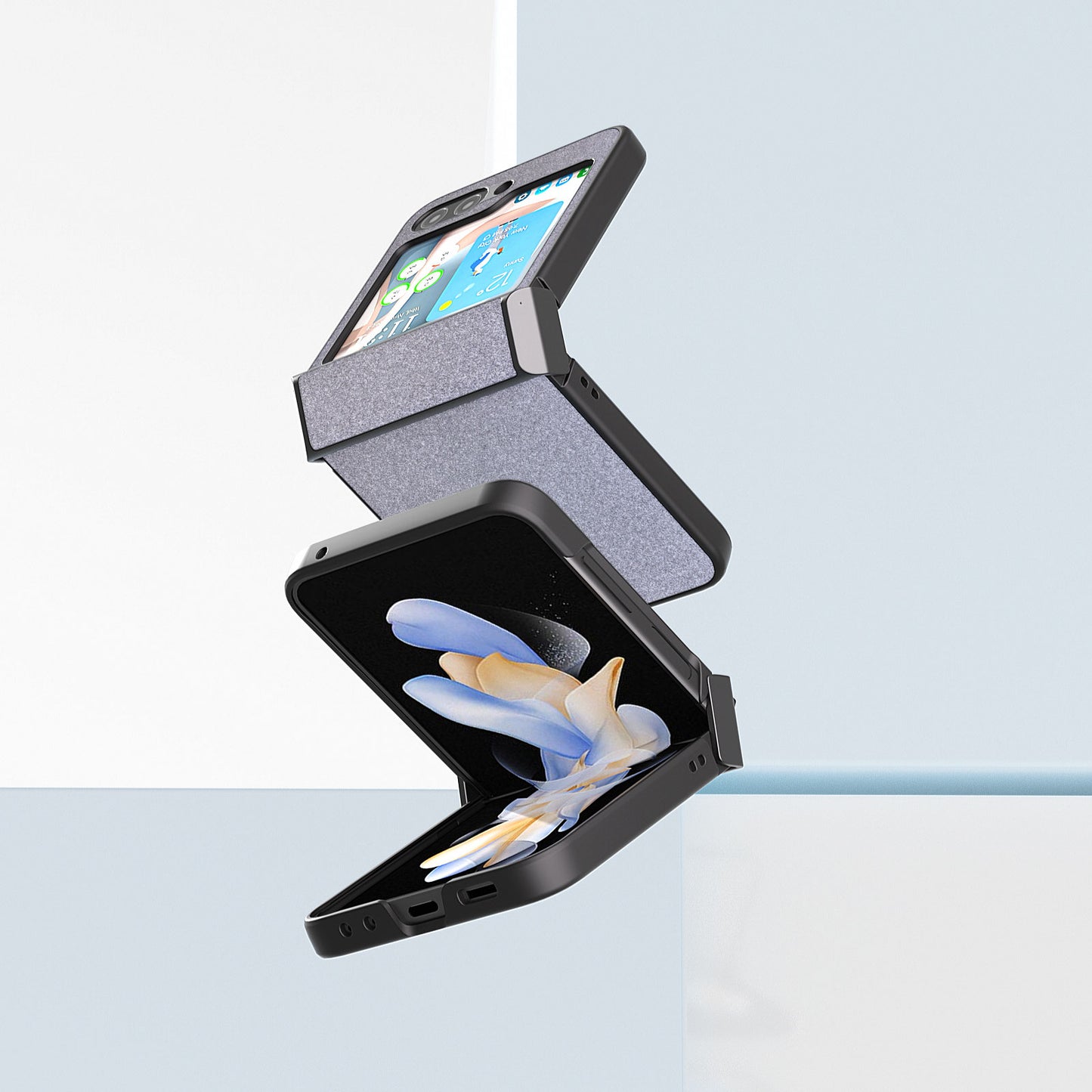 ABEEL For Samsung Galaxy Z Flip6 5G Case PU Leather+PC Glitter Phone Cover with Hinge Design - Black